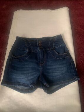 Wax Jean High-Waist Dark Blue Denim Shorts